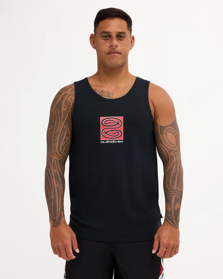Image of a model wearing Tops. Product name - Quiksilver Mens Tuna-Heke Tank Black in Black colour by brand - Quiksilver