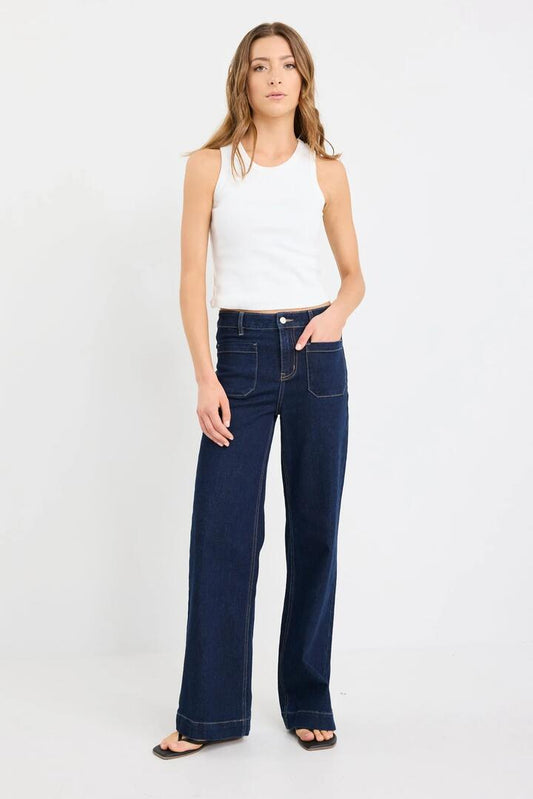 Image of Jeans. Product name - Zoey Indigo Tall High Rise Wide Leg Pocket Jean in Indigo colour by brand - Among the Brave