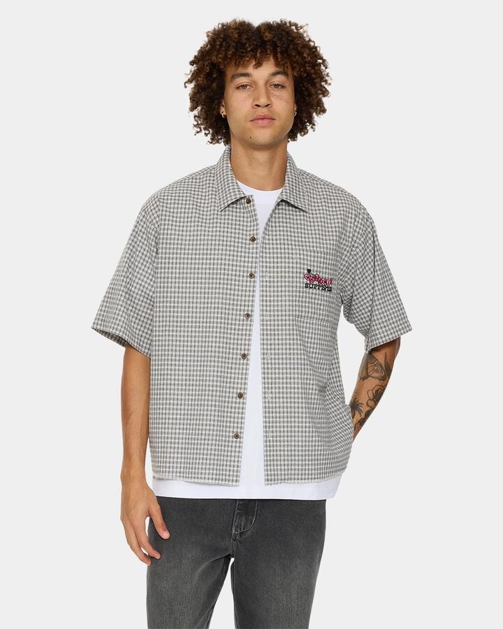 Image of Shirts. Product name - Worship Mens Tainted Love Box Crop Short Sleeve Shirt Steel Grey in Steel Grey colour by brand - Worship