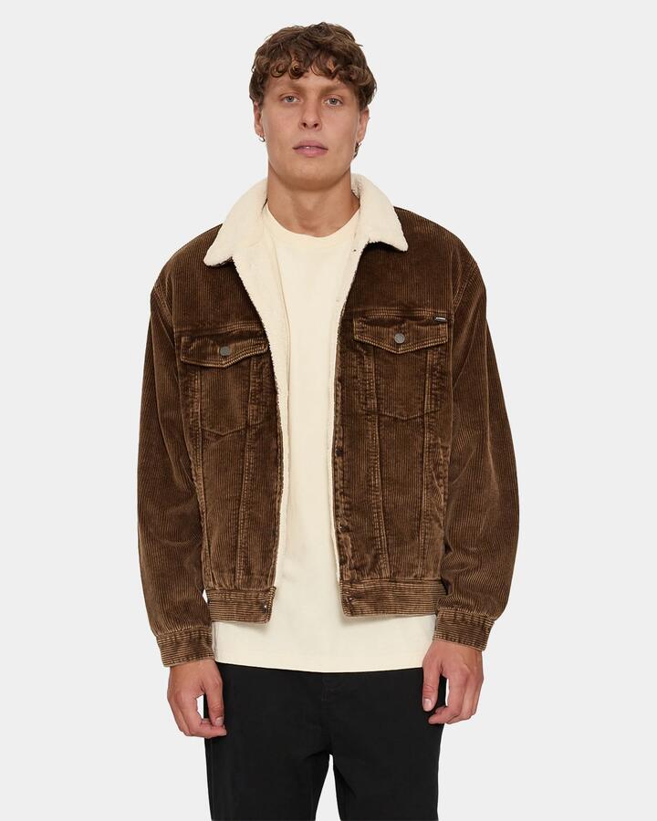Image of Coats & Jackets. Product name - Thrills Mens Oversized Sherpa Wanderer Cord Jacket Postal Brown in Postal Brown colour by brand - Thrills
