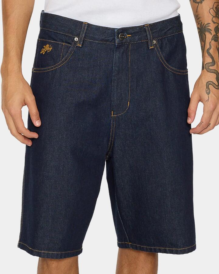 Image of a model wearing Shorts. Product name - Worship Mens Morality Big Dawg Denim Shorts Raw Indy in Raw Indy colour by brand - Worship