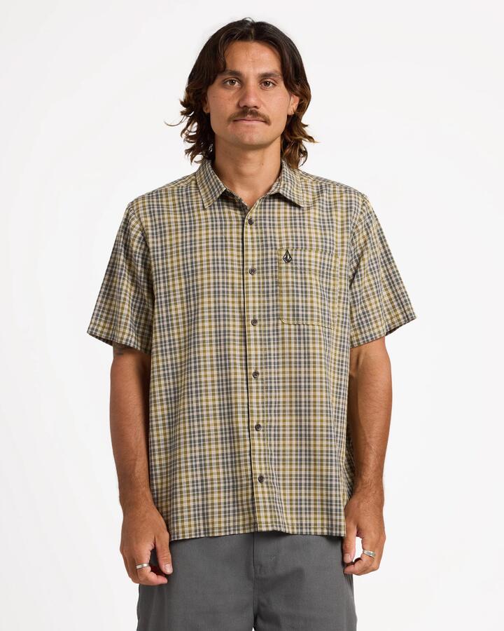 Image of Shirts. Product name - Volcom Mens Freewheel Short Sleeve Shirt Olive in Olive colour by brand - Volcom