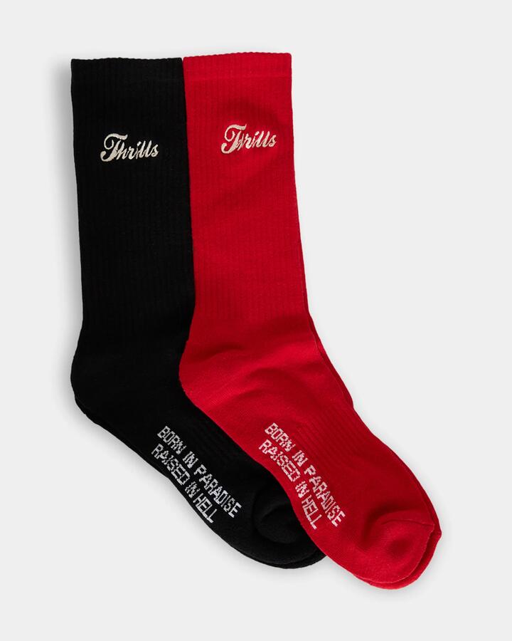 Image of Socks. Product name - Thrills Womens Make Em Tough 2 Pack Crew Socks Black in Black colour by brand - Thrills