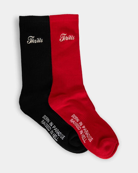Image of Socks. Product name - Thrills Womens Make Em Tough 2 Pack Crew Socks Black in Black colour by brand - Thrills