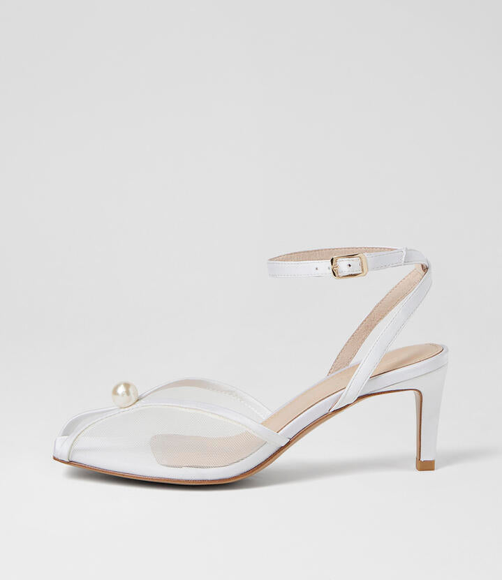 Image of Sandals. Product name - Bridee White Satin Sandals in White colour by brand - MOLLINI