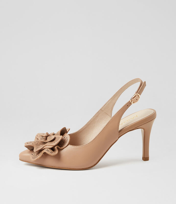 Image of Heels. Product name - Bertle Dark Nude Leather Heels in Dk Nude colour by brand - MIDAS