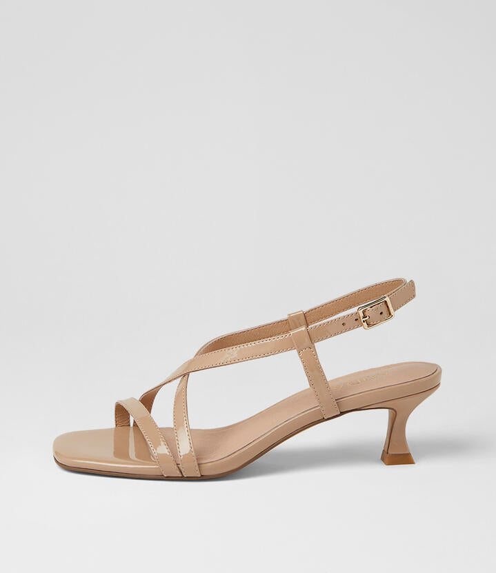Image of Sandals. Product name - Cimbal Dark Nude Patent Leather Sandals in Dk Nude colour by brand - MIDAS