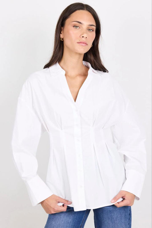 Image of Shirts. Product name - Timekeeper White Cotton Poplin Corset Detail Waist Shirt in White colour by brand - Stories be Told