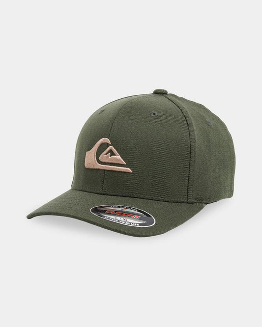 Image of Hats. Product name - Quiksilver Mens Mountain And Wave Stretchfit Cap Green in Green colour by brand - Quiksilver
