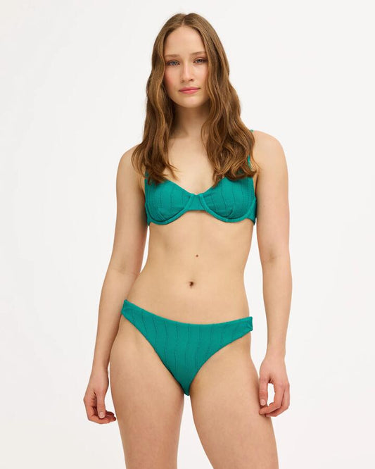 Image of Swimwear. Product name - RVCA Womens Chevy Grooves Medium French Bikini Bottom Ivy in Ivy colour by brand - RVCA