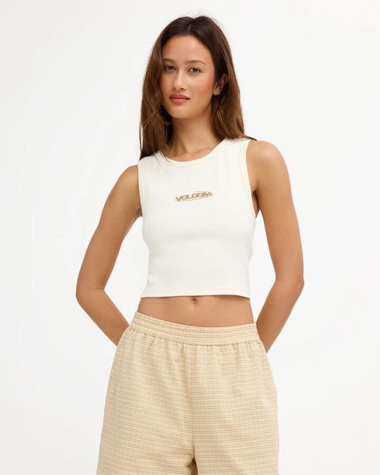 Image of a model wearing Tops. Product name - Volcom Womens Sunray Tank Top Off White in Off White colour by brand - Volcom