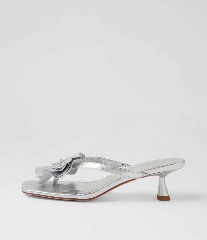 Image of Sandals. Product name - Kika Silver Leather Sandals in Silver colour by brand - MIDAS