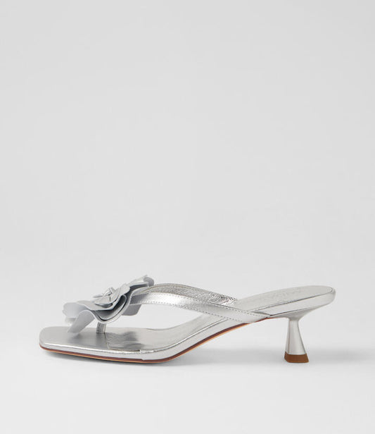 Image of Sandals. Product name - Kika Silver Leather Sandals in Silver colour by brand - MIDAS