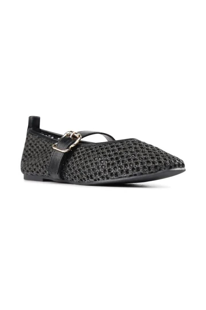 Image of Sandals. Product name - Fenn Black Woven Ballet Flat in Black colour by brand - Los Cabos