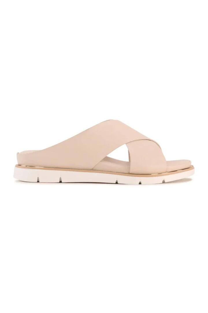 Image of Sandals. Product name - Terigal Bone Cross Over Comfort Slide in Oat colour by brand - Los Cabos