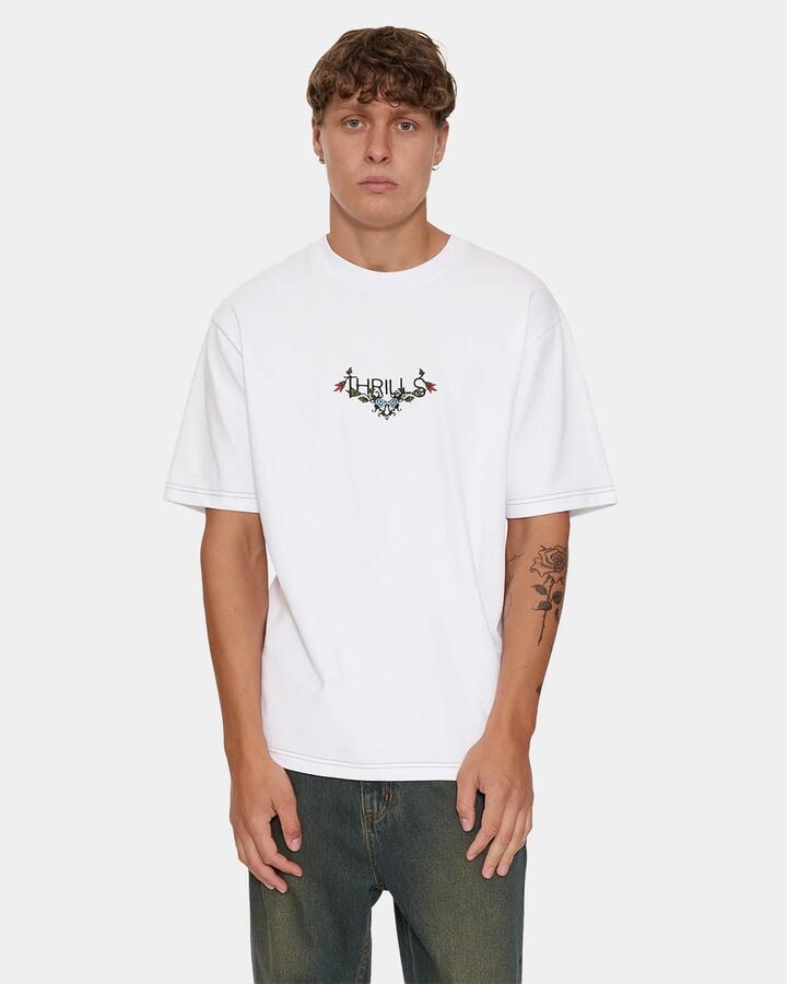 Image of T-Shirts. Product name - Thrills Mens Ornate Levels Oversize T-Shirt White in White colour by brand - Thrills