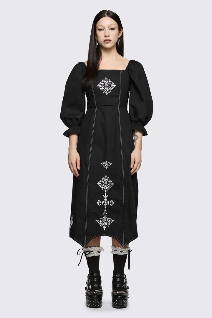 Image of Dresses. Product name - Sunday Motif Dress in Black colour by brand - Black Friday