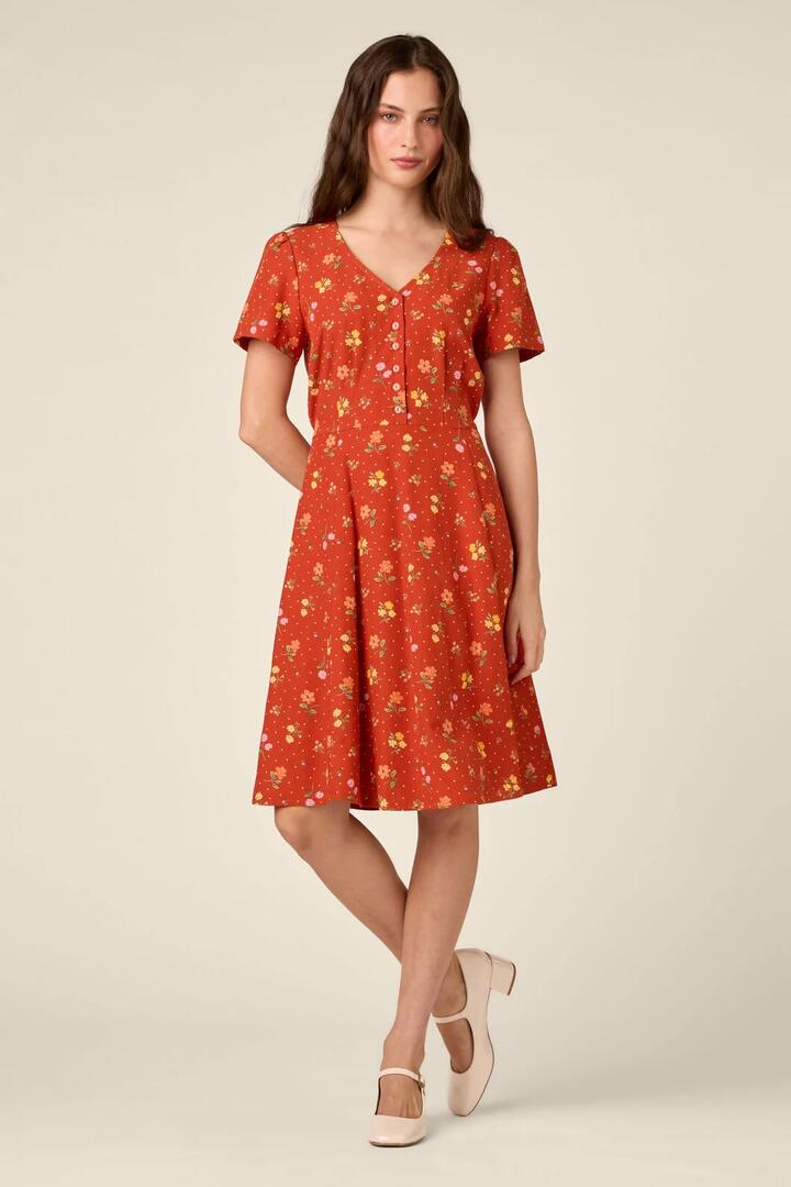 Image of Dresses. Product name - Chloe Ditsy 90's Tea Dress in Rust colour by brand - Princess Highway