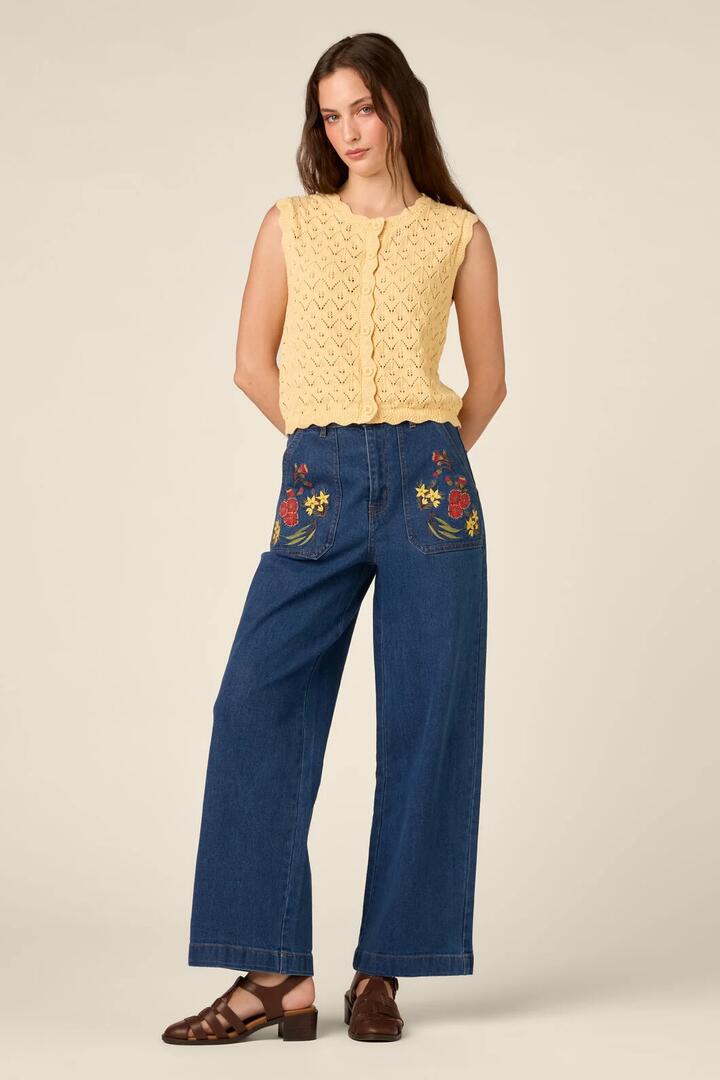 Image of Jeans. Product name - Gumnut Flora Embroidered Jean in Blue Denim colour by brand - Princess Highway