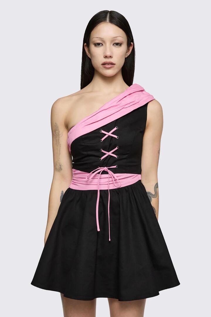 Image of Dresses. Product name - Broken Rollercoaster Mini Dress in Black/Pink colour by brand - Dangerfield