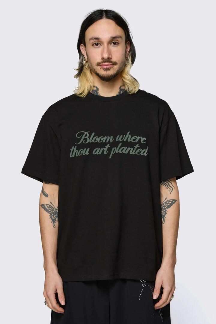Image of T-Shirts. Product name - Bloom Flock Tee in Black colour by brand - Black Friday
