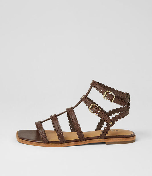 Image of Sandals. Product name - Shalimar Choc Leather Sandals in Choc colour by brand - MIDAS