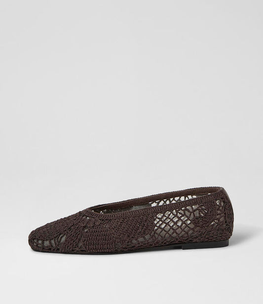 Image of Flats. Product name - Prairee Choc Crochet Knit Ballet Flats in Choc Crochet colour by brand - MOLLINI