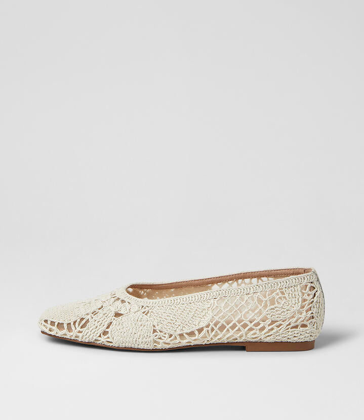 Image of Flats. Product name - Prairee Cream Crochet Knit Ballet Flats in Cream Crochet colour by brand - MOLLINI