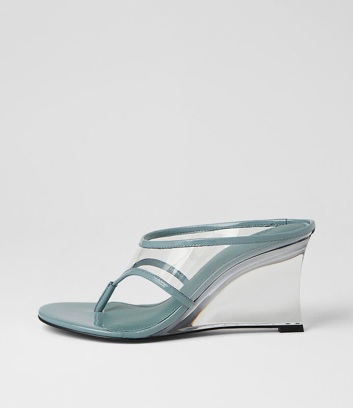 Image of Sandals. Product name - Saltee Steel Blue Patent Leather Sandals in Steel Blue colour by brand - MOLLINI