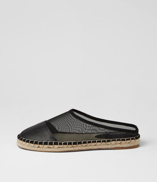 Image of Slippers. Product name - Saron Black Leather Mesh Slides in Black colour by brand - MIDAS
