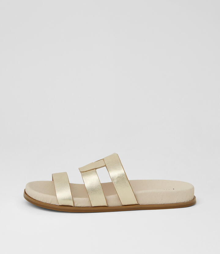 Image of Slippers. Product name - Neesh Pale Gold Leather Slides in Pale Gold colour by brand - MIDAS