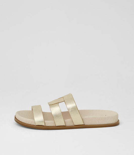 Image of Slippers. Product name - Neesh Pale Gold Leather Slides in Pale Gold colour by brand - MIDAS