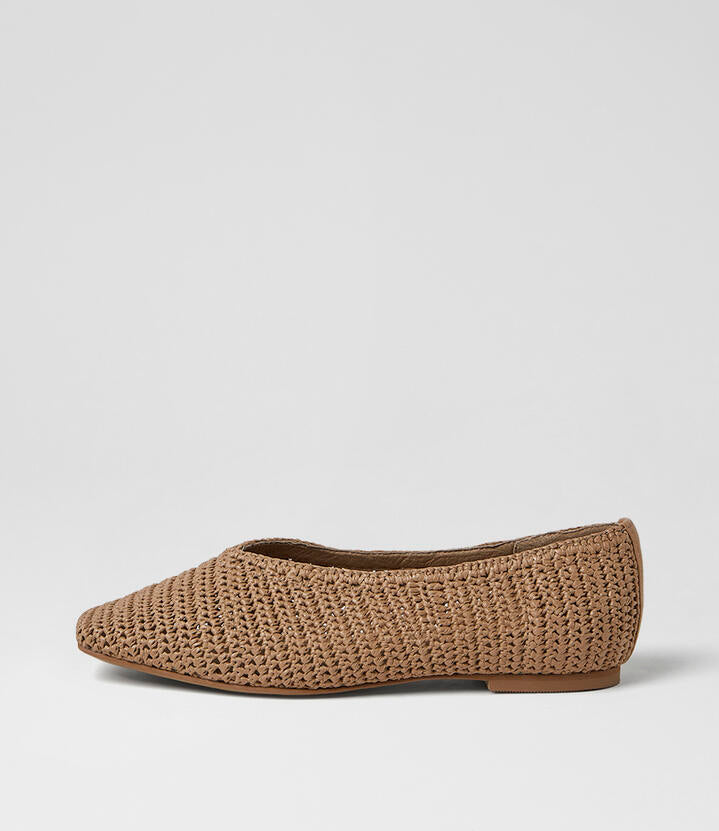 Image of Flats. Product name - Tarri Tan Woven Ballet Flats in Tan colour by brand - MOLLINI