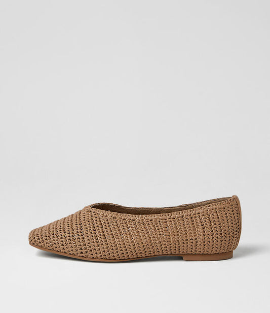 Image of Flats. Product name - Tarri Tan Woven Ballet Flats in Tan colour by brand - MOLLINI