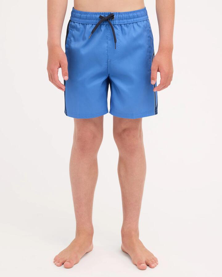 Image of a model wearing Shorts. Product name - Quiksilver Boys 8-16 Everyday Holmes 14" Volley Shorts Palace Blue Holmes in Palace Blue Holmes colour by brand - Quiksilver