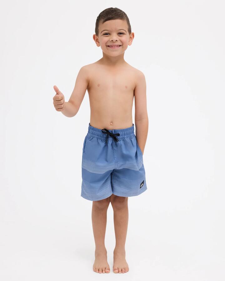 Image of a model wearing Shorts. Product name - Quiksilver Boys 2-7 Everyday Stripe Volley Shorts Quiet Harbor in Quiet Harbor colour by brand - Quiksilver