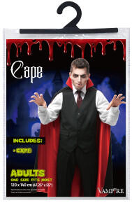 Image of Toys. Product name - Halloween Factory Vampire Cape 1.4m in colour by brand - Toymate