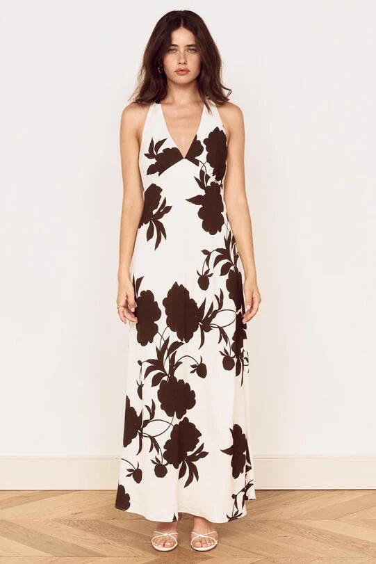 Image of Dresses. Product name - Elodie Chocolate Floral Sleeveless Maxi Dress in Brown colour by brand - Mink Pink