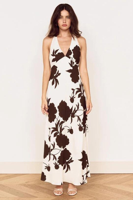 Image of Dresses. Product name - Elodie Chocolate Floral Sleeveless Maxi Dress in Brown colour by brand - Mink Pink