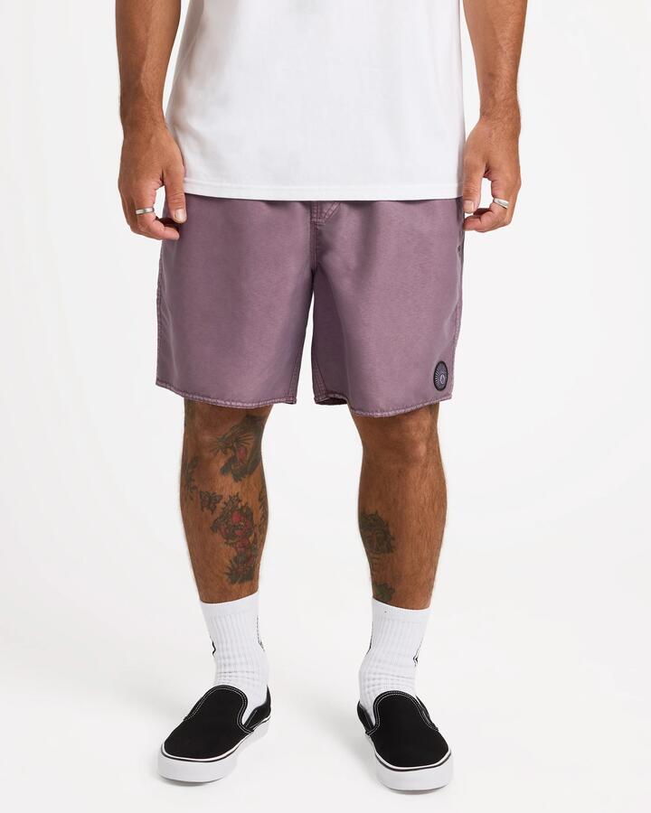 Image of a model wearing Shorts. Product name - Volcom Mens Center 17" Volley Shorts Taro in Taro colour by brand - Volcom