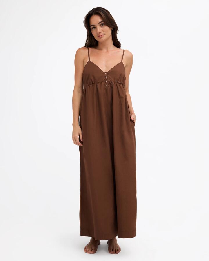 Image of Dresses. Product name - Rvca Womens Cadence Maxi Dress Chocolate in Chocolate colour by brand - Rvca