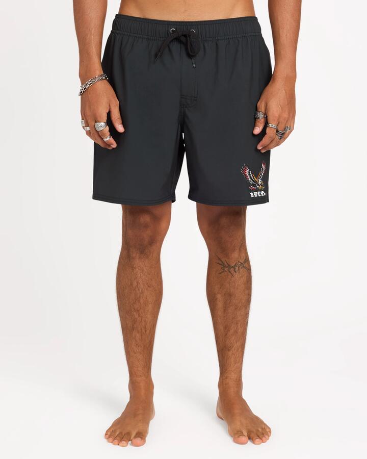 Image of Swimwear. Product name - RVCA Mens Trad Eagle Boardshorts Pirate Black in Pirate Black colour by brand - RVCA