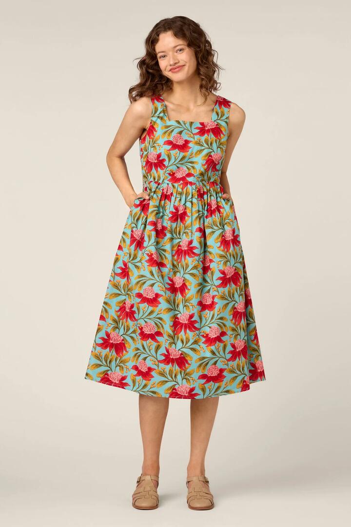 Image of Dresses. Product name - Waratah Midi Sun Dress in Teal colour by brand - Princess Highway