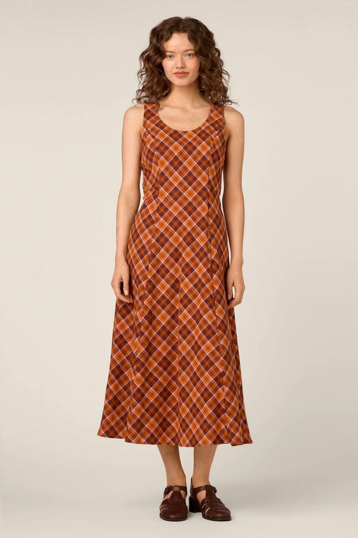 Image of Dresses. Product name - Edwina Check Midi Dress in Chocolate colour by brand - Princess Highway