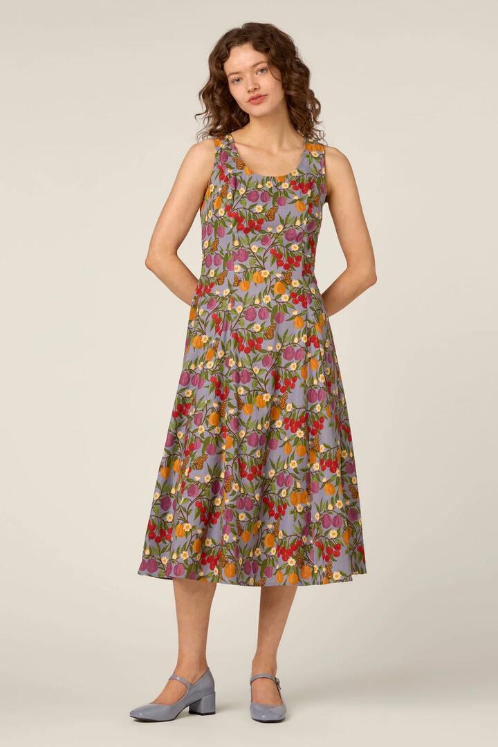 Image of Dresses. Product name - Butterfly & Fruit Midi Dress in Blue colour by brand - Princess Highway