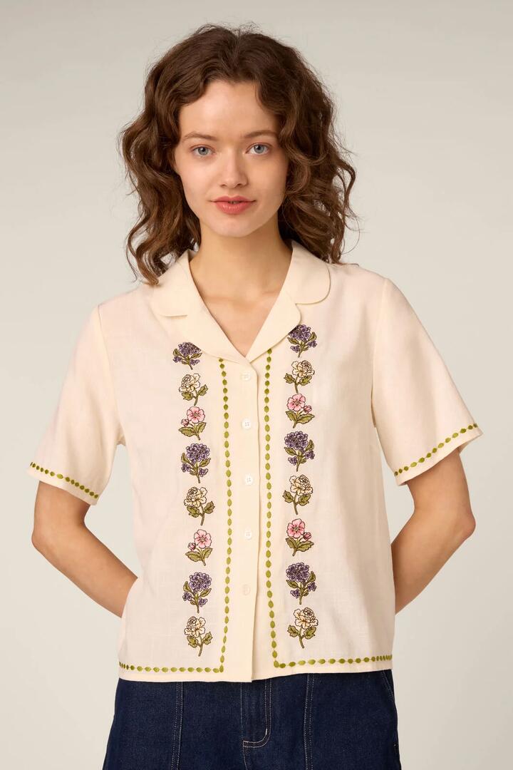 Image of Shirts. Product name - Meika Flora Embroidered Shirt in Cream colour by brand - Princess Highway