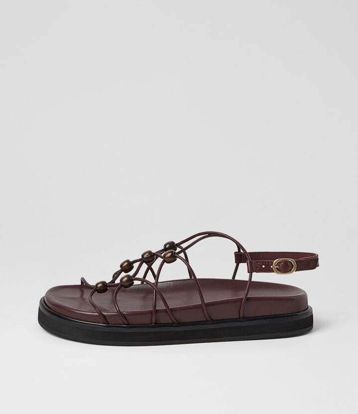 Image of Sandals. Product name - Menday Burgundy Leather Strappy Sandals in Burgundy colour by brand - MOLLINI