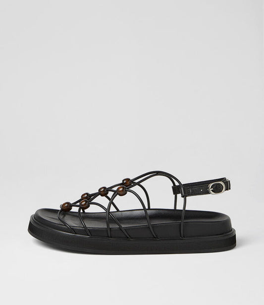 Image of Sandals. Product name - Menday Black Leather Sandals in Black colour by brand - MOLLINI