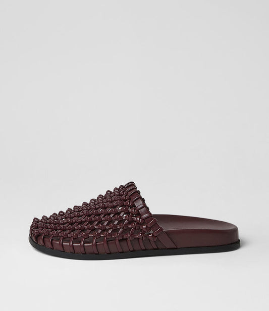 Image of Sandals. Product name - Hespressa Burgundy Leather Mules in Burgundy colour by brand - MOLLINI
