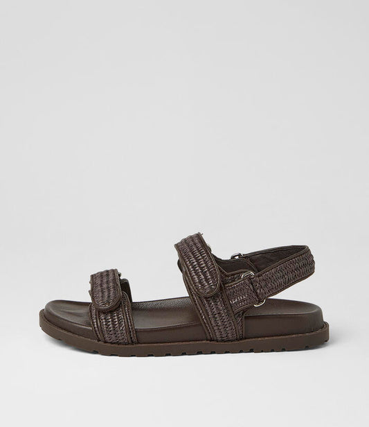 Image of Sandals. Product name - Brimer Choc Woven Leather Sandals in Choc colour by brand - MOLLINI